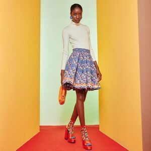 CeliaB Manatier Ruffled Tiered Embroidered Full Mini Skirt Large Multi Color